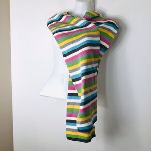 Multicolor Striped Knit Scarf in Pink, Yellow, Blue, Black & White